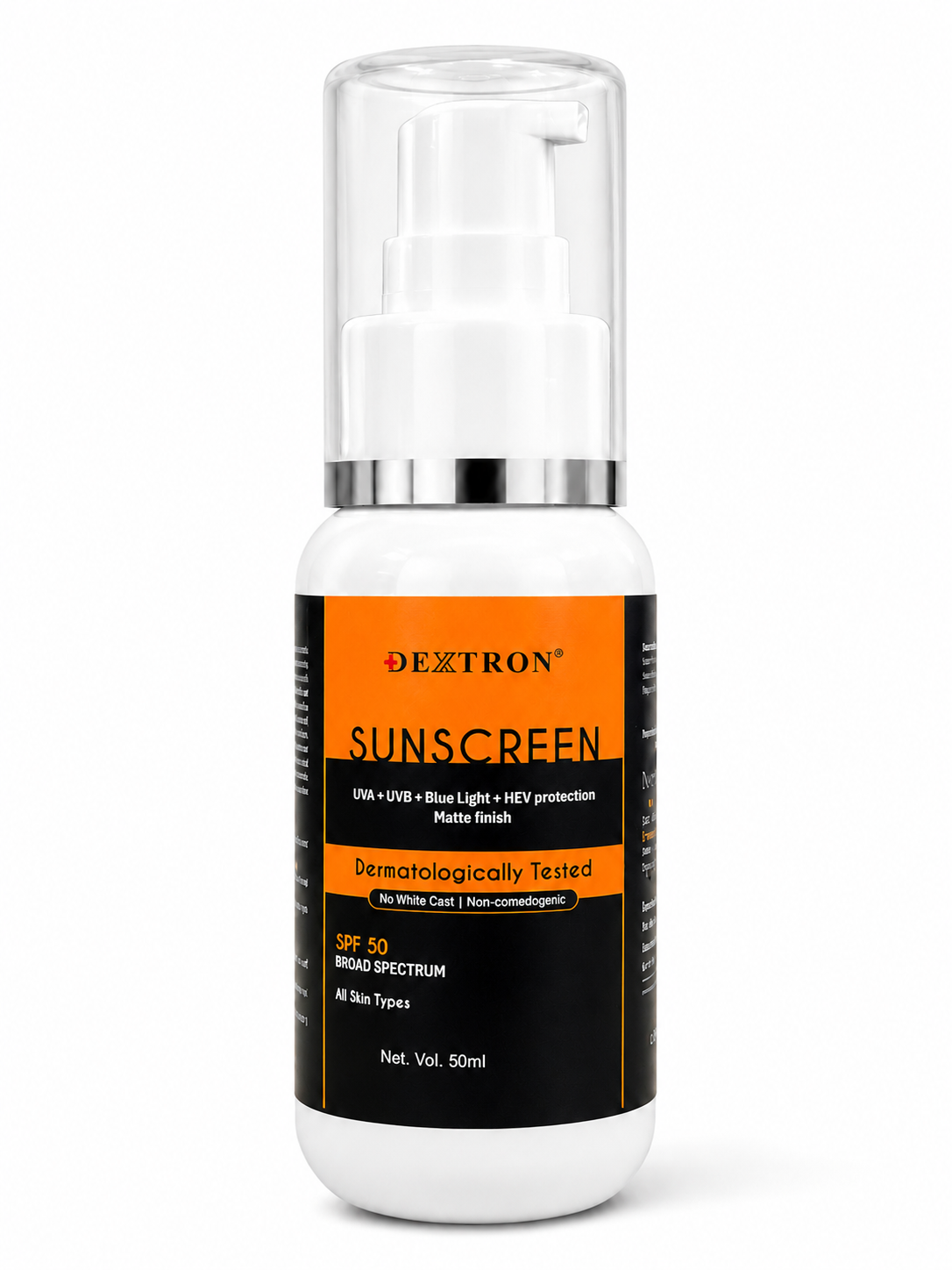 DEXTRON SPF 50 Sunscreen | Broad Spectrum UVA UVB & Blue Light Protection | Lightweight Matte Finish Sunscreen for All Skin Types | 50ml