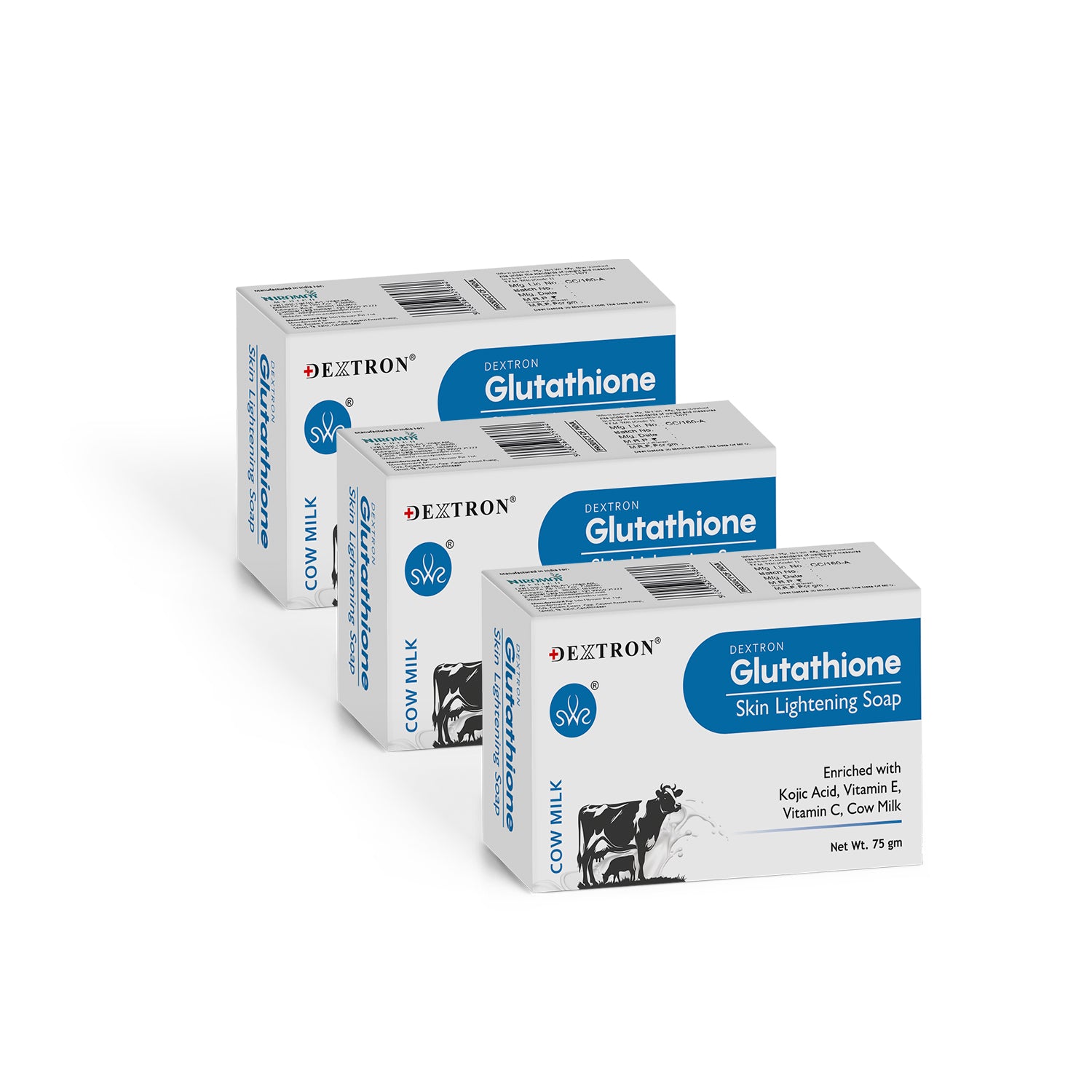 Dextron Glutathione Cow Milk Soap 75g pack of 3 skin care soap bars