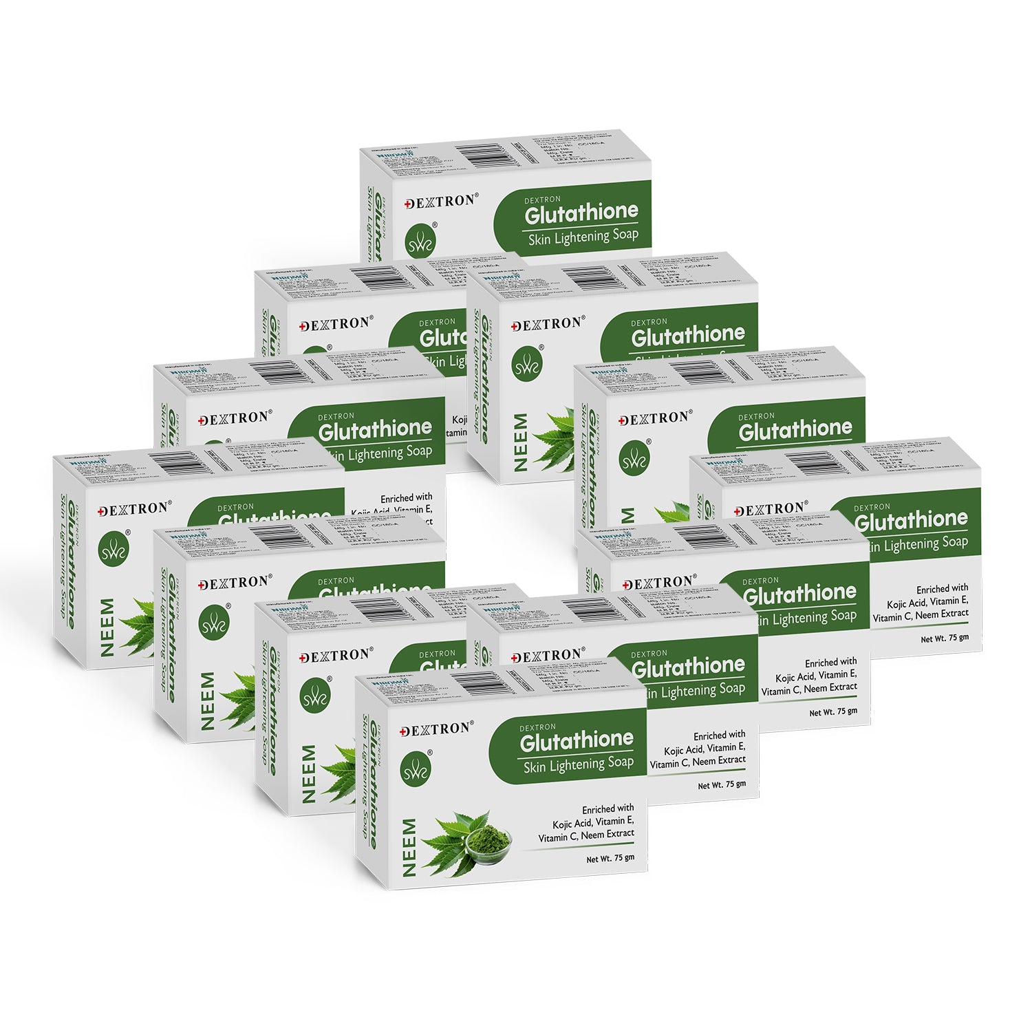 DEXTRON Glutathione Neem Skin Lightening Soap with Kojic Acid, Vitamin C & Vitamin E for Fresh & Clear Looking Skin – 75 gm