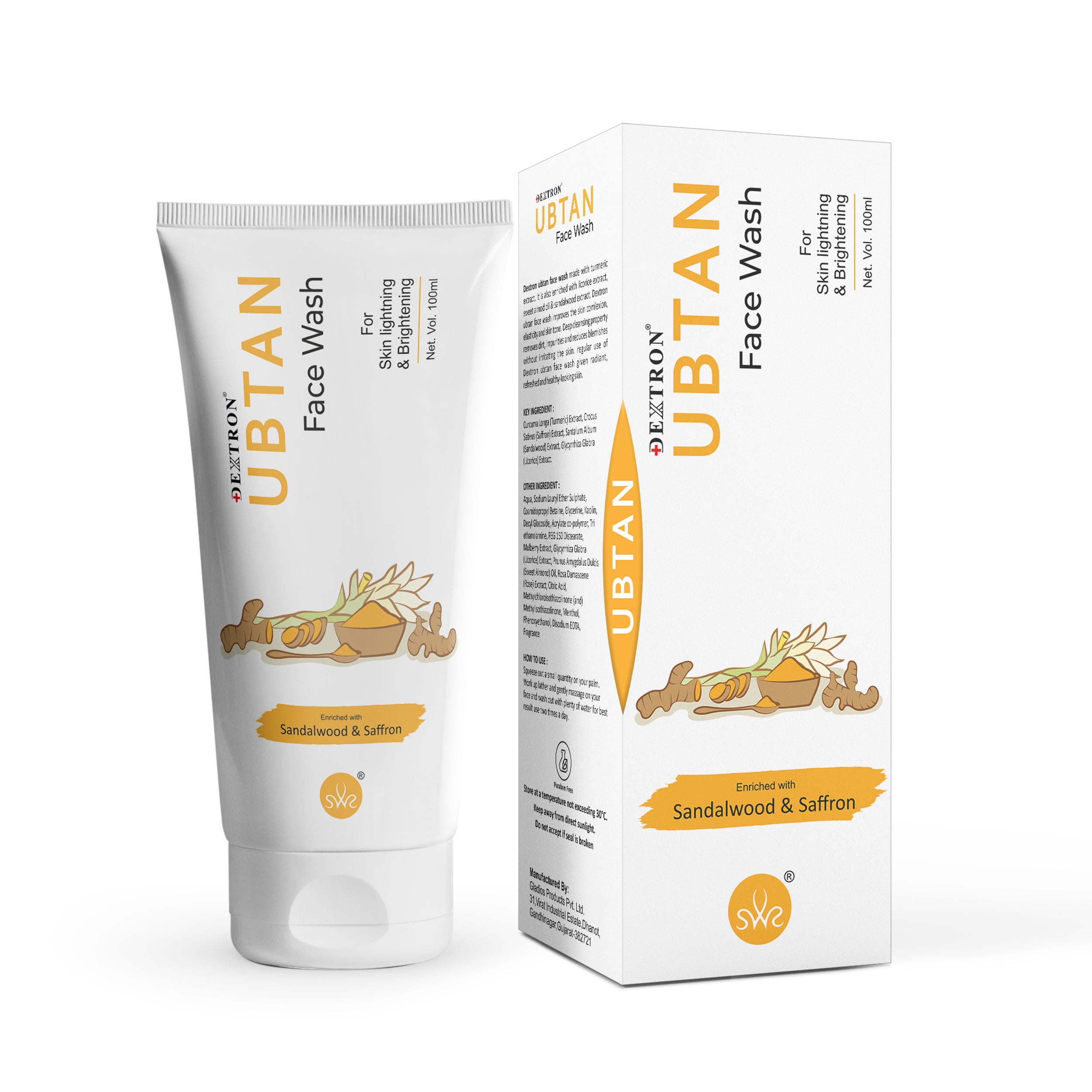 Dextron Ubtan Face Wash with Sandalwood & Saffron Skin Brightening 100ml