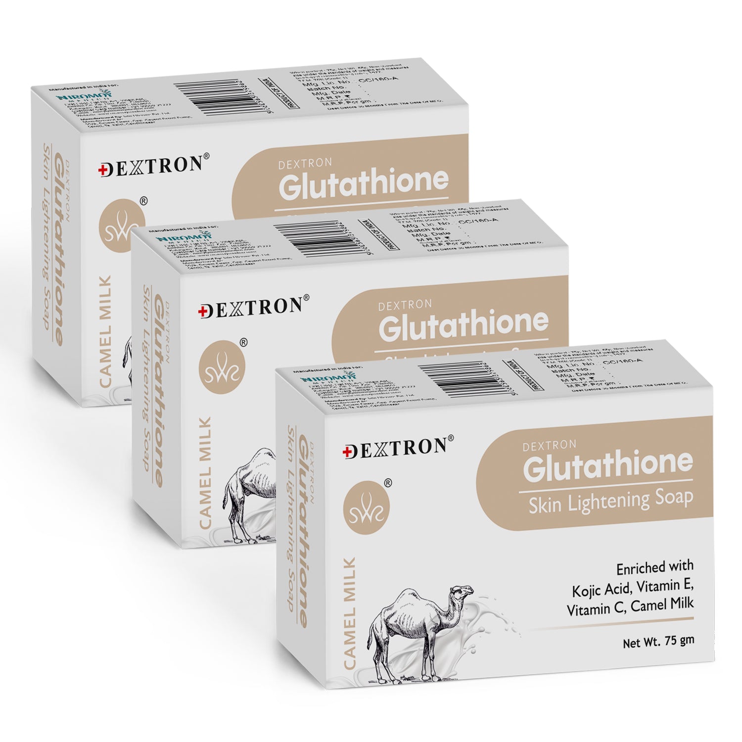 Dextron Glutathione Camel Milk Soap with Kojic Acid Skin Brightening Soap 75g Pack of 3