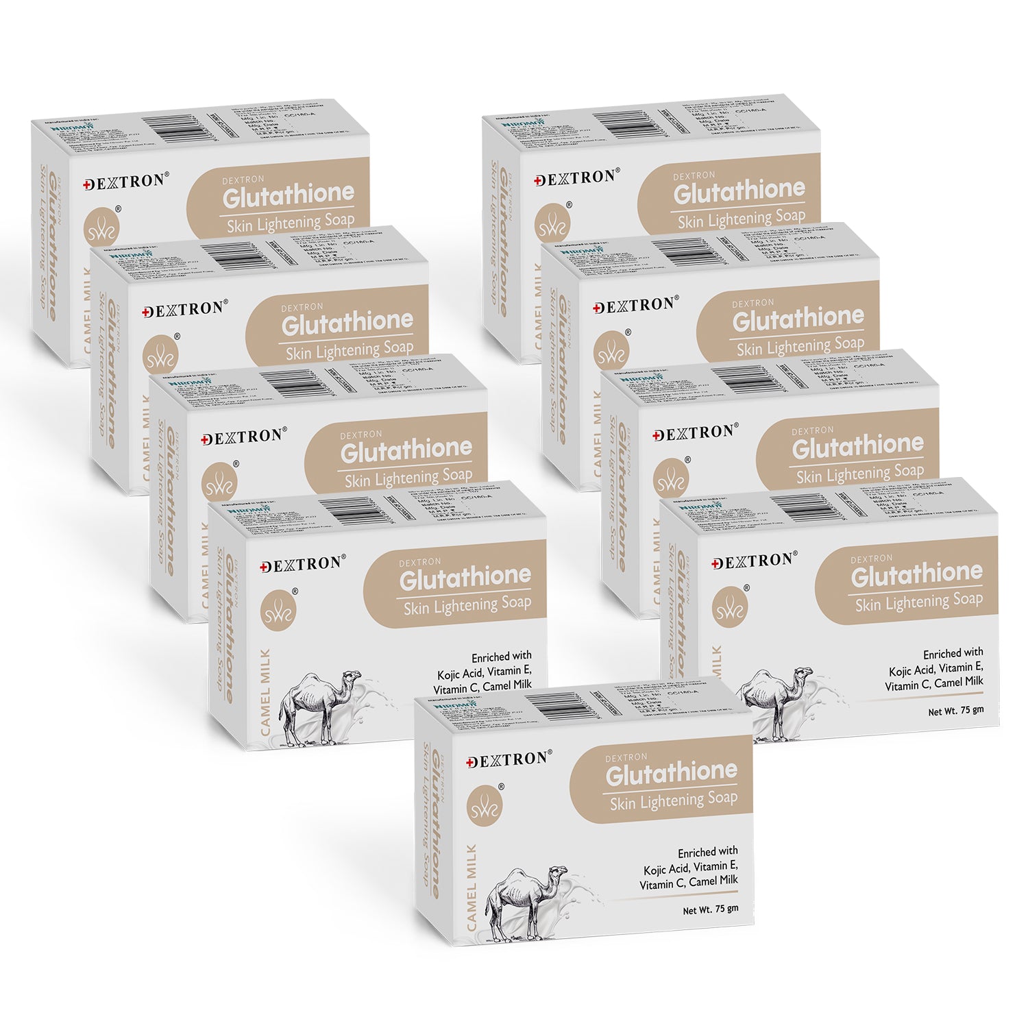 Dextron Glutathione Camel Milk Soap with Kojic Acid Skin Care Soap 75g Pack of 9