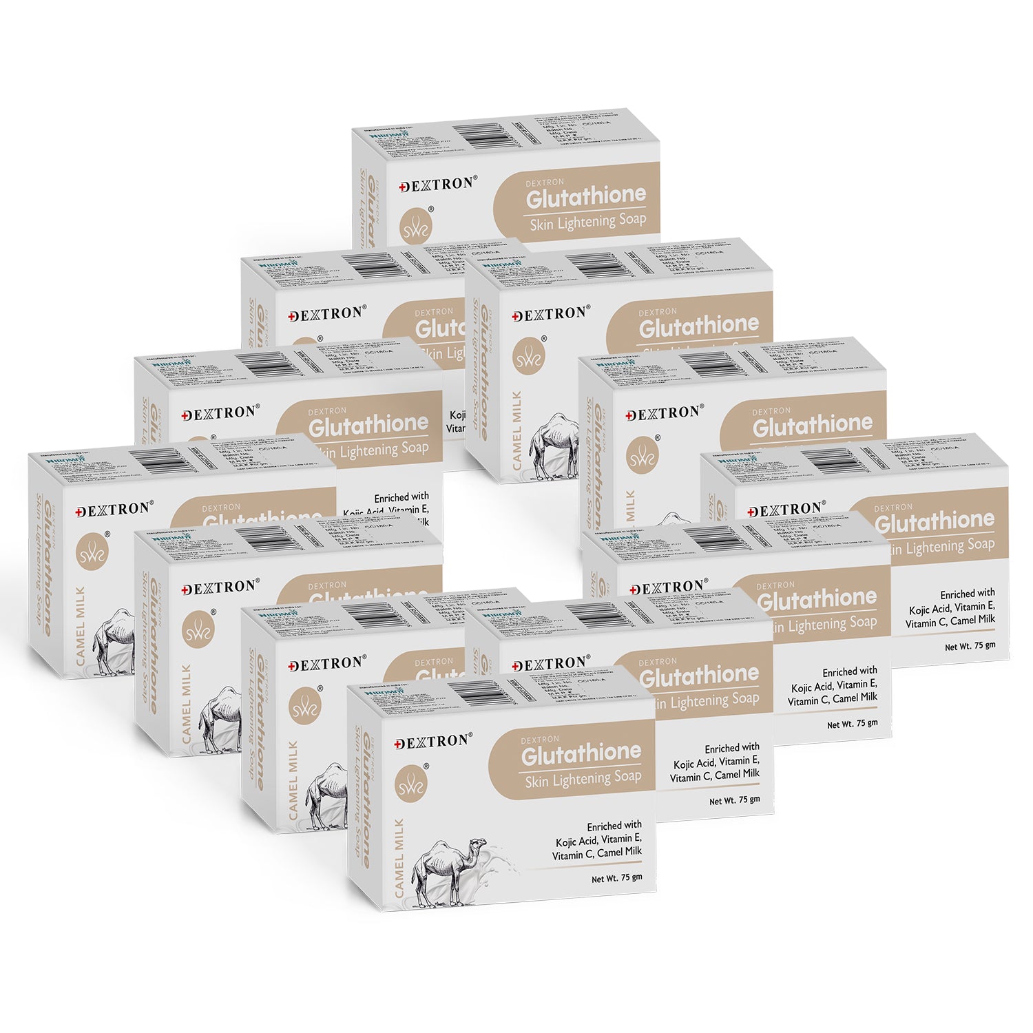 Dextron Glutathione Camel Milk Soap with Kojic Acid Skin Brightening Bar 75g Pack of 12