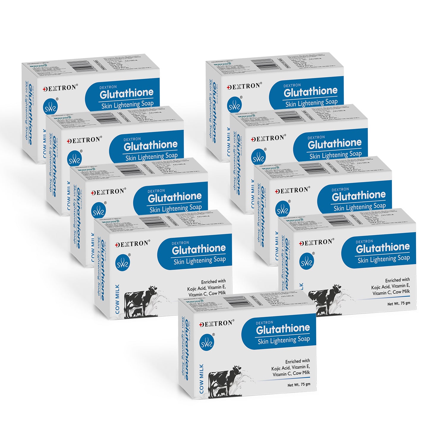 Dextron Glutathione Cow Milk Soap 75g pack of 9 brightening soap bars