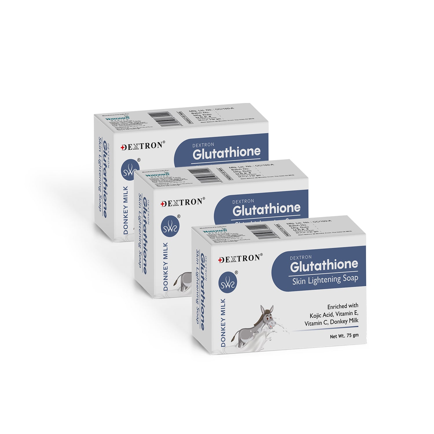 Dextron Glutathione Donkey Milk soap pack of 3 soap bars