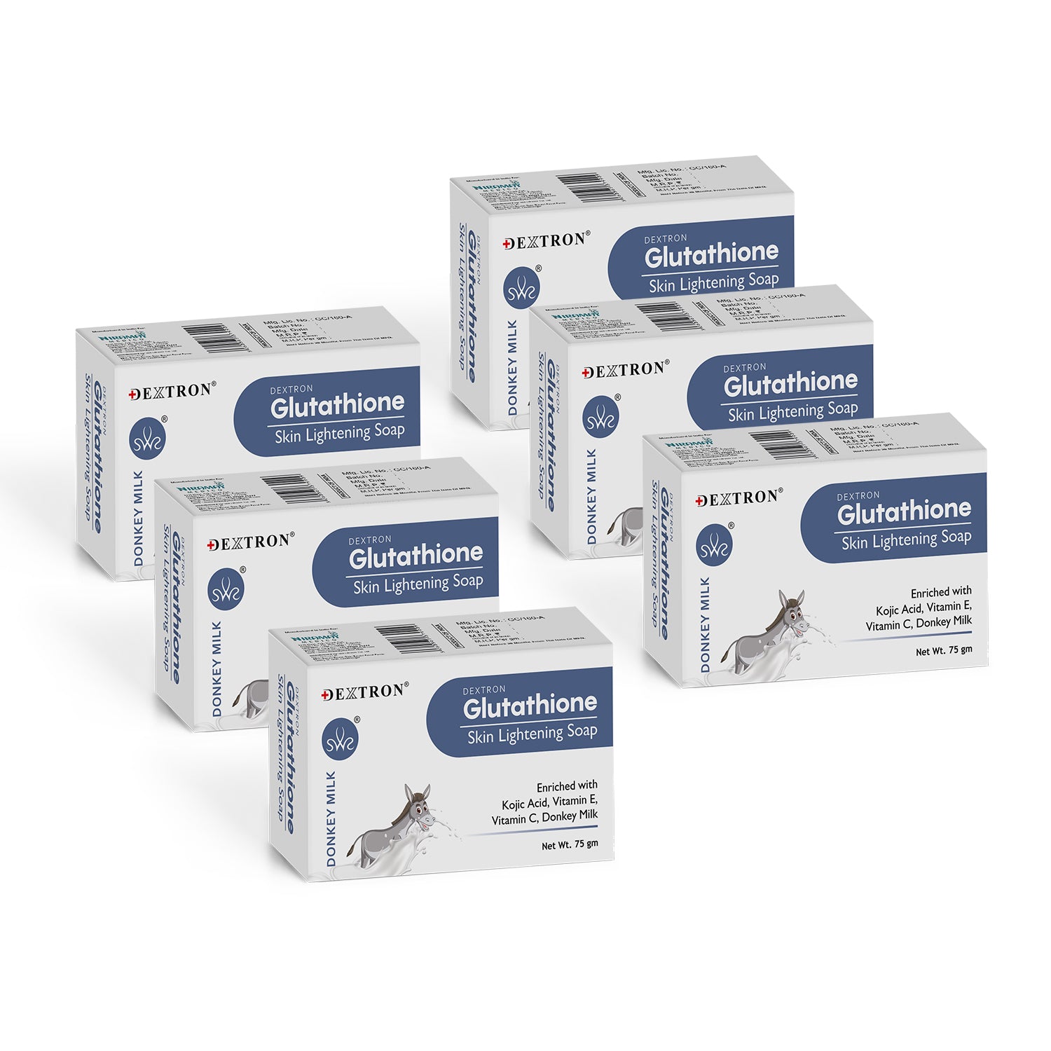 Dextron Glutathione Donkey Milk soap pack of 6 skin brightening soap