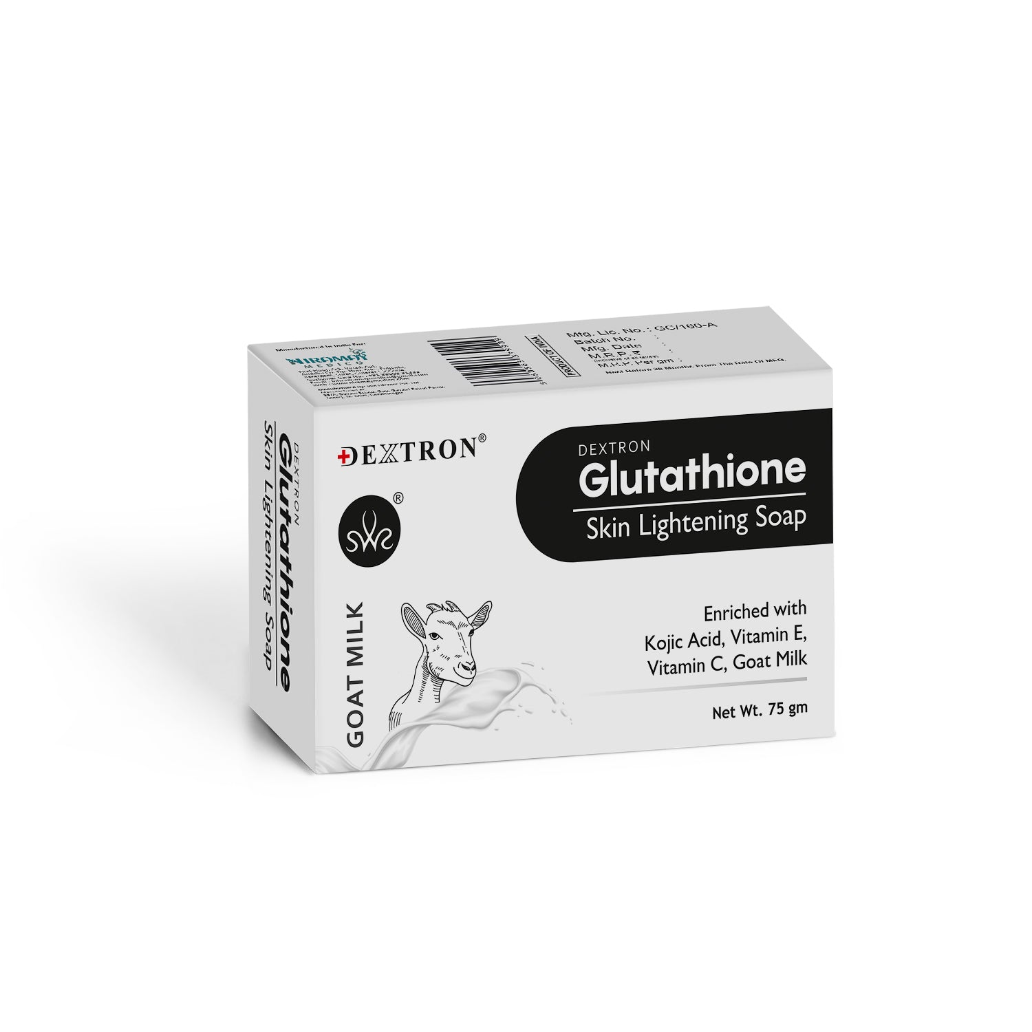 Dextron Glutathione Soap Benefits – Skin brightening, anti-aging, and gentle exfoliation features with image of smiling woman.

