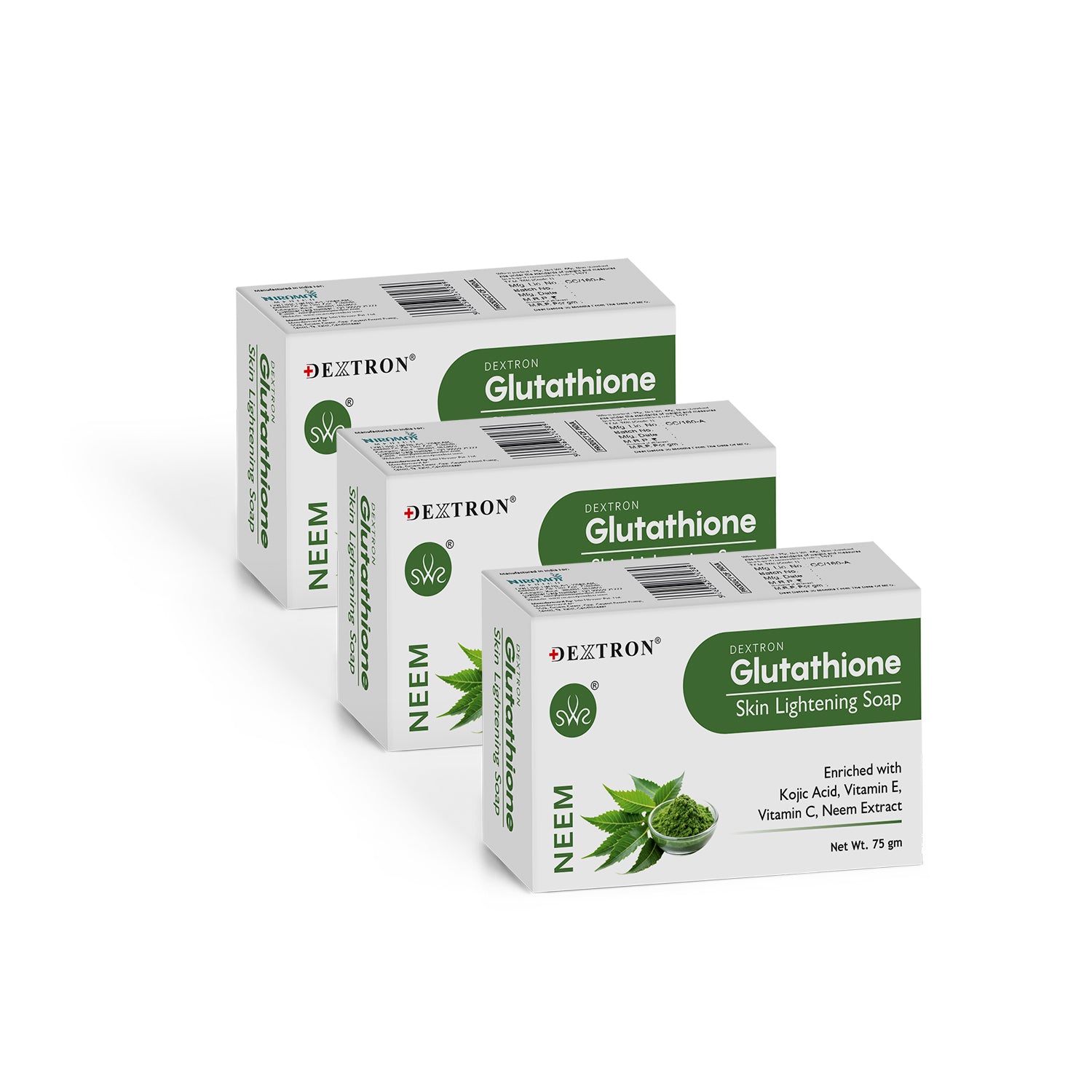 DEXTRON Glutathione Neem Skin Lightening Soap with Kojic Acid, Vitamin C & Vitamin E for Fresh & Clear Looking Skin – 75 gm