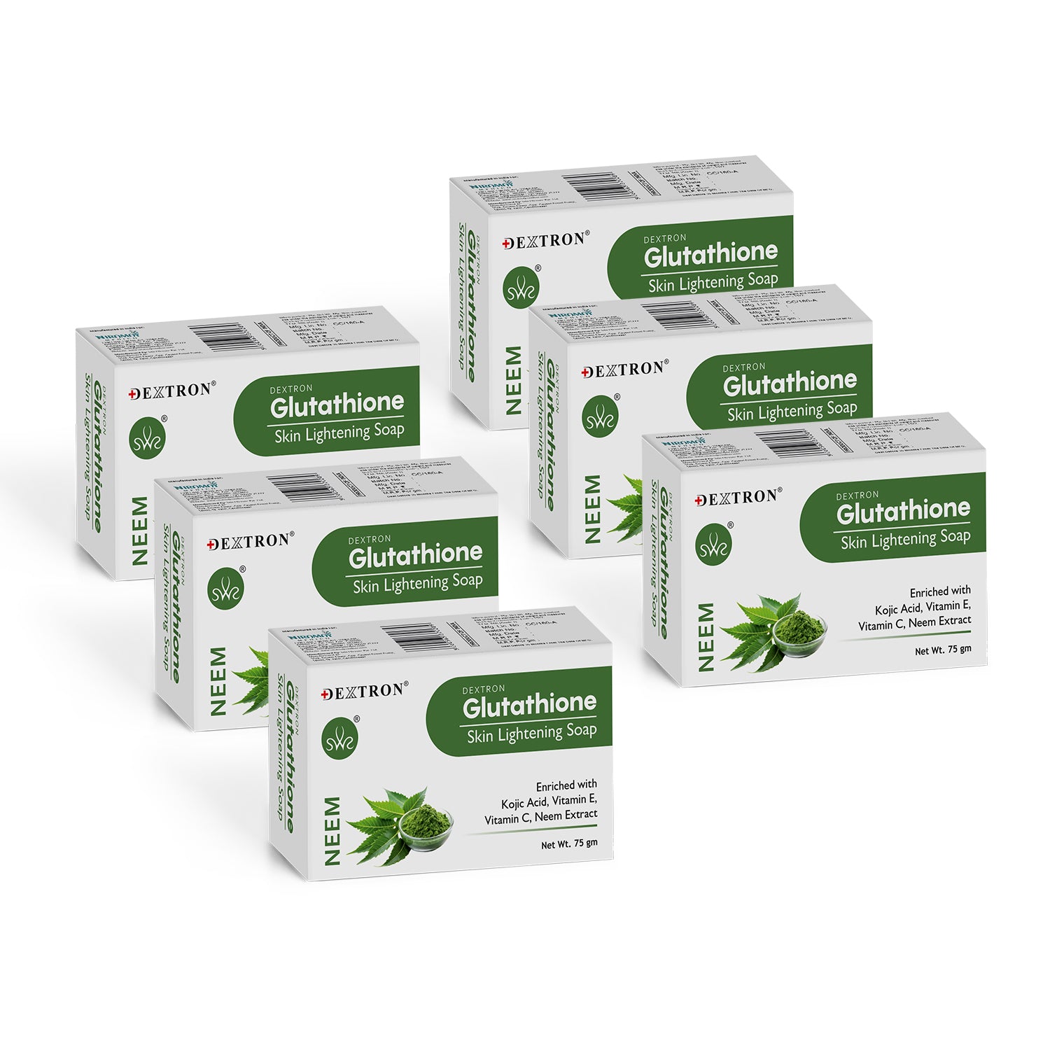 DEXTRON Glutathione Neem Skin Lightening Soap with Kojic Acid, Vitamin C & Vitamin E for Fresh & Clear Looking Skin – 75 gm