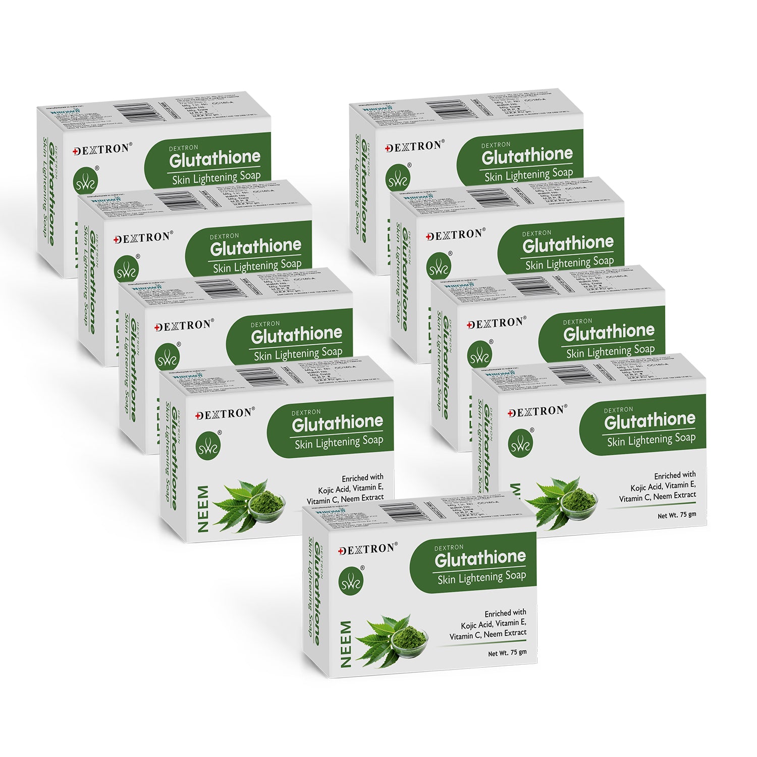 DEXTRON Glutathione Neem Skin Lightening Soap with Kojic Acid, Vitamin C & Vitamin E for Fresh & Clear Looking Skin – 75 gm
